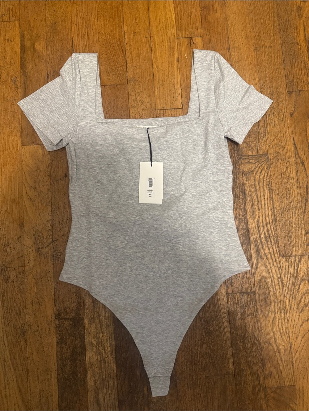 Aritzia Heather Gray Square Neck Short Sleeve Bodysuit